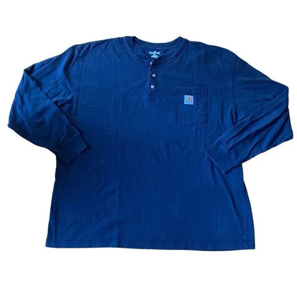 Carhartt XL navy Loose Fit Heavyweight Long Sleeve Pocket Henley work wear vtg - Picture 3 of 5